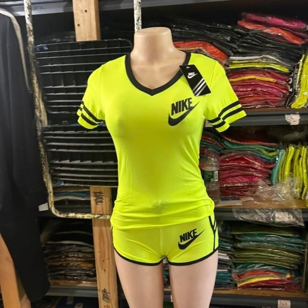 Nike Neon Yellow and Black Short Sleeve V-Neck Set